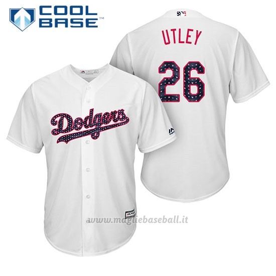 Maglia Baseball Uomo Los Angeles Dodgers 2017 Estrellas y Rayas Chase Utley Bianco Cool Base